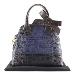 PAULE KA ribbon Handbag Black/Purple/Brown Embossed Leather Women